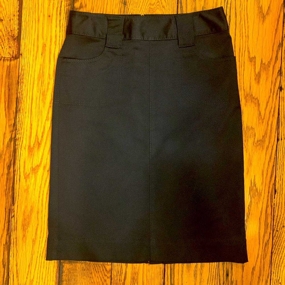 BANANA REPUBLIC WOMENS BLACK KNEE LENGTH COTTON STRETCH SKIRT WITH BACK SLIT